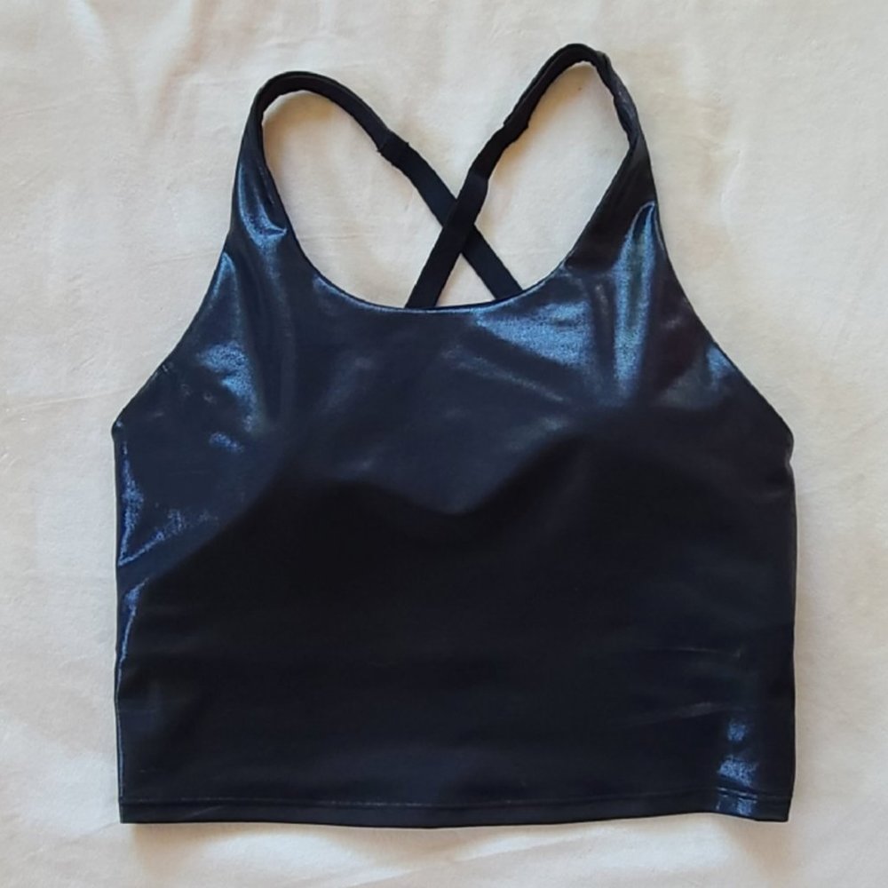 Black Faux-Leather Sports Bra / Athleticwear (Light Support) | Size L